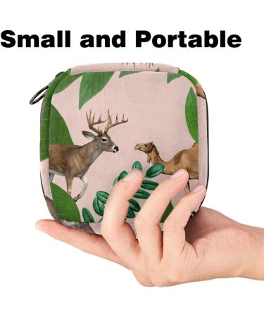 Stylish Menstruation Pad Bag with Zipper - Women's Tampon and Napkin Organizer - Camel Brain Green Leaves on Pink - Buy Online on GoSupps.com