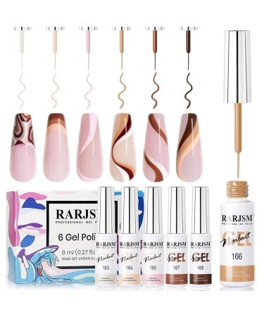 RARJSM Nail Art Gel Liner Nude Color 6pcs Set Nude Pink Brown Skin Tone Painting Striping Gel Nail Polish UV LED Curing Requires Soak off 8ml Build in Thin Sharp Brush Home DIY Salon Swirl Nail Design Nude Color Set - Buy Online on GoSupps.com