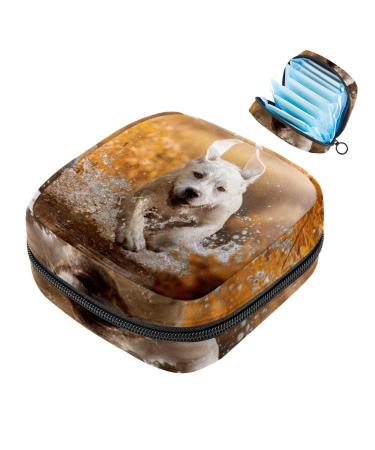 Menstruation pad bag with zipper women's napkin bag tampons collection bags for women and girls (pretty Labrador retriever dog runs through a river)