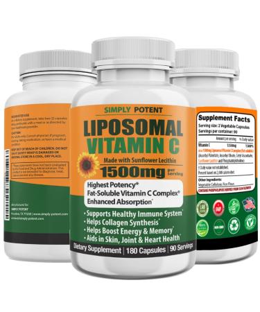 Liposomal Vitamin C 1500mg 180 VIT C Capsules Stronger Supplement Than Liposomal Vitamin C 1000mg or Vitamin C 500mg High Dose Ascorbic Acid Vitamin C Antioxidant for Collagen Immune Support Heart