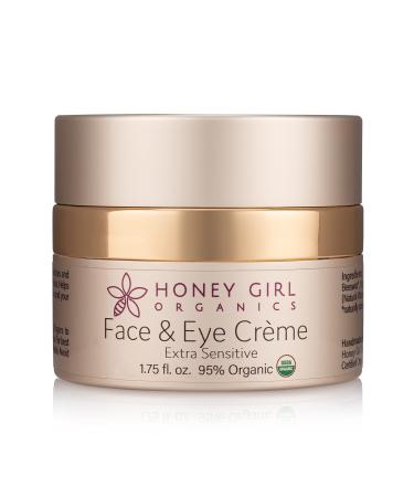 Honey Girl Organics Face & Eye Creme Extra Sensitive  USDA Certified Organic Unscented Facial Moisturizer and Under Eye Cream for Wrinkles  Dark Circles and Puffiness with Hydrating Honey*  Beeswax*  and EVOO (1.75 oz) *...