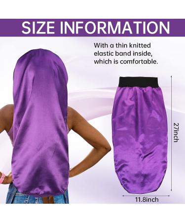 Extra Large Silk Sleep Cap for Women | Long Satin Bonnet with Wide Elastic Band | Comfortable Night Hat for Braids | Black Purple - Buy Online on GoSupps.com