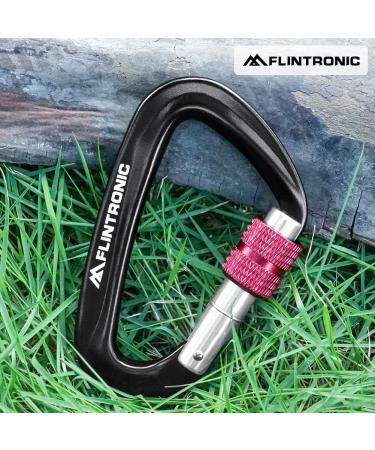 Flintronic Twist Lock Aluminum Carabiner Hook - 12KN Black - Ideal for Hammocks Swings Camping & Fishing - Durable Outdoor Equipment - Buy Online on GoSupps.com