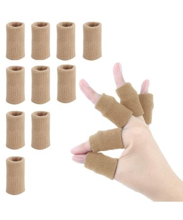 Zittop 10 pcs Finger Sleeves Thumb Splint Brace Support Protector Breathable Elastic Finger Tape for Pain Relief Arthritis Trigger Finger Sports Aid Basketball Baseball Volleyball(Skin) Beige