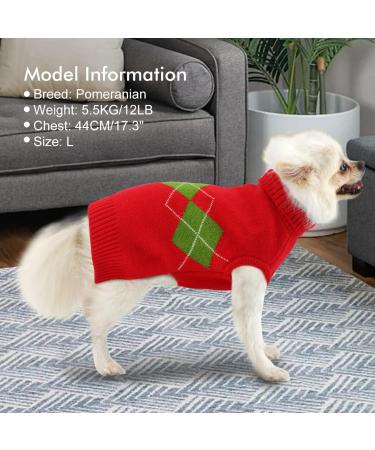 Classic Pet Sweater Roll Collar - Warm Knitted Dog & Cat Vest with Diamond Pattern | Soft Red Winter Sweater for Small Dogs & Puppies - Buy Online on GoSupps.com