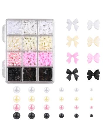 Disorder 240 pieces nail charms butterfly 3D butterfly nails charm acrylic mixed styles bow-knot nail supplies (black white pink yellow) women girl manicure design diy handicrafts