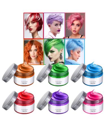 Temporary Hair Color Wax Hair Color Dye for Girls Kids Age 4 5 6 7 8 9 10+ 6 Color Men&Women Washable Hair Pomades Hairstyle Clays Birthday Christmas Cosplay(Blue+Green+Orange+Pink+Purple+Red)