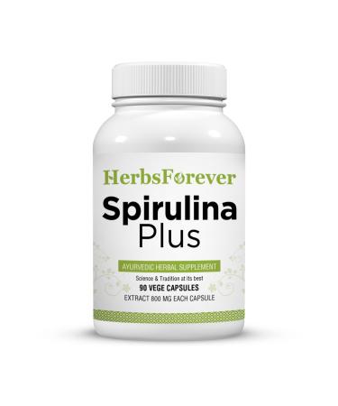 Herbsforever Spirulina Plus-SuperFood Protein+Trikatu for Nutrient Absorption+ Triphala for Gut Health Digest Detox & Antioxidant Rich Herbs Fruit Vitamins Ayurvedic Supplement|90Veg Capsules|800mg