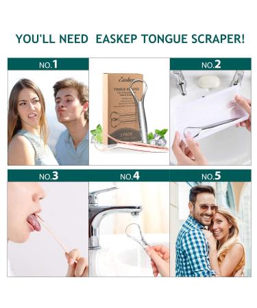 Easkep Tongue Scraper - 2 Pack Stainless Steel Tongue Cleaner with Carrying Bag for All Ages - Gold - Buy Online on GoSupps.com