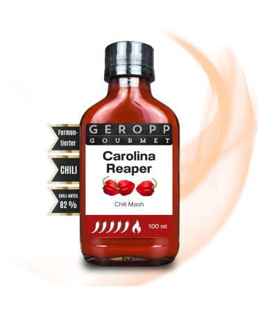 Geropp-Gourmet Carolina Reaper chili mash/puree 100 ml with 82% chili |Sharpest chilli in the world: extremely sharp!|Recovery glass bottle |Grill cook |Gift idea - Buy Online on GoSupps.com