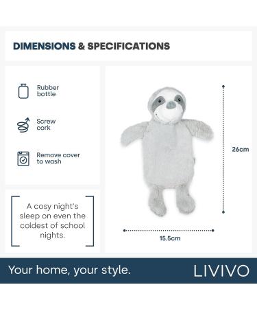 LIVIVO Large Hot Water Bottle with Animal Style Microfiber Fleece Cover - 1L Sloth Design for Quick Heat and Comforting Pain Relief - Buy Online on GoSupps.com