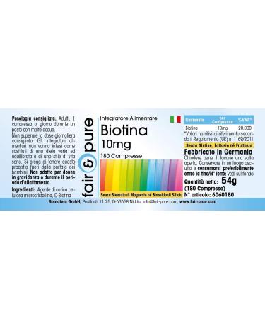 Fair & Pure - Biotin 10mg - Highly dosed - with 10000 mcg of Biotin per daily dose - Vegan - 180 tablets - Buy Online on GoSupps.com