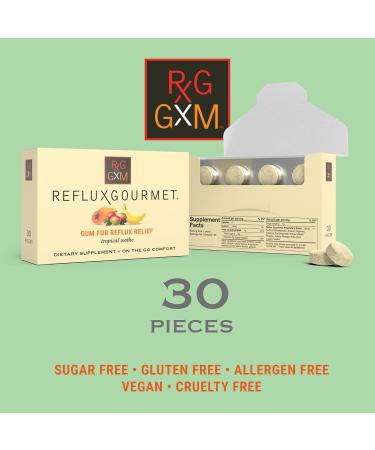 Reflux Gourmet Tropical Soothe Gum - Natural Sodium Bicarbonate Therapy for Acid Reflux Digestive & Cognitive Support | Vegan Sugar-Free Gluten-Free - Buy Online on GoSupps.com