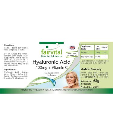 Fairvital | Hyaluronic Acid 400mg + Vitamin C - High Dose - Vegan - 90 Tablets - Buy Online on GoSupps.com