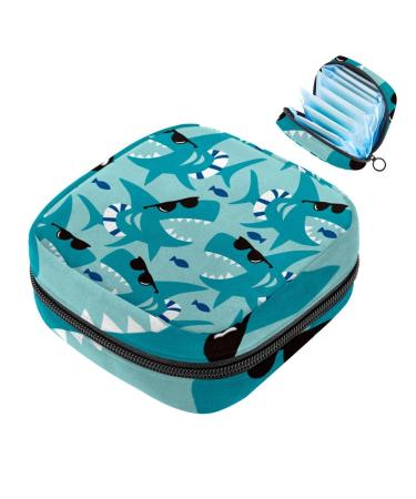 Portable women's binding-storage bags menstrual cup pocket female menstrual insert bag for teenage girls wear tampons for the first period cute ocean blue shark