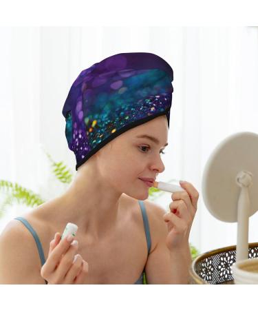 Hair Towel Wrap - Quick-Dry Turban with Button | Eco-Friendly Glitter Design (Purple & Green) - Perfect for Faster Hair Drying - Buy Online on GoSupps.com