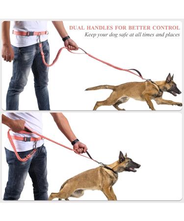 Vivaglory Reflective Waist Dog Leash for Medium Large Dogs - Anti-Shock Bungee Padded Handles Adjustable 65-112cm - Perfect for Training & Jogging - Pink & Gray - Buy Online on GoSupps.com