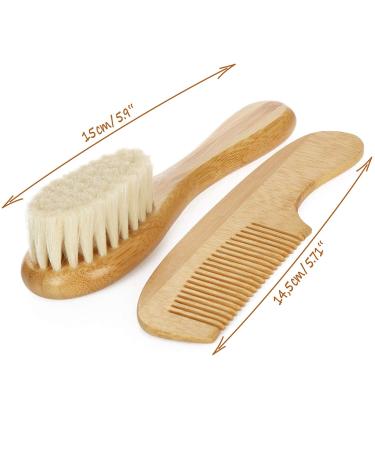 Com-Four Baby Brush & Comb Set | Bamboo Hair Brush for Newborns & Toddlers | Soft Sheeps Wool Baby Hair Care - Buy Online on GoSupps.com