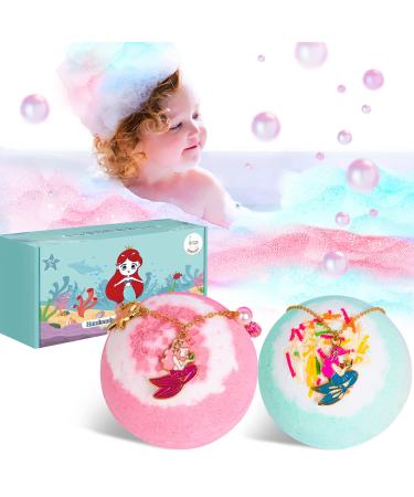 QOEKUEY Bath Bombs for Kids  Mermaid Kids Bath Bombs with Surprise Inside Necklace & Bracelet Mermaid Gift for Girls Natural Ingredients for Your Kids Unique Festival or Birthday Gift-Over 3 Years Old