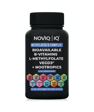 11-in-1 Methylated B-Complex Supplement: 680mcg L-Methylfolate(5-MTHF) Thiamine(B1) Riboflavin(B2) Pyridoxal(B6) Methylcobalamin(B12) - VegD3 + Nootropics - 1,100mg+ Serving - 60 Count