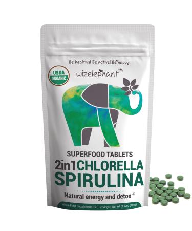 Chlorella Spirulina Organic Tablets 2-in-1 Superfood Algae Supplement for Natural Immune Support, Detox and Energy Boost. Broken Cell Wall. Rich in Chlorophyll. 50 Servings 3.52 Ounce (Pack of 1)