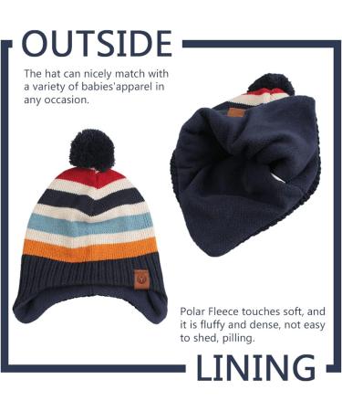 XIAOHAWANG Knitted Baby Hat Winter Warm Boys Girls Beanie with Pompom and Scarf | 4-7 Years Navy Striped Toddler Kids Hat - Buy Online on GoSupps.com