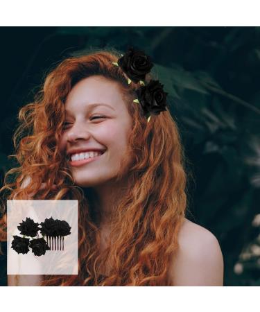 PMELCXD 4 Pieces Rose Hair Clip Flower Hairpin Rose Brooch Floral Clips Women Rose Flower Hair Accessories(Black) - Buy Online on GoSupps.com