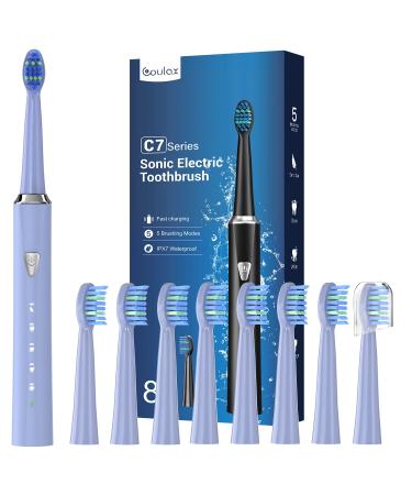 Sonic Electric Toothbrush for Adults and Kids - Rechargeable Sonic Toothbrush with 8 Brush Heads 120 Days of Use with 3-Hour Fast Charge 5 Modes with 2 Minutes Timer Gift for Family 1 count (Pack of 1) Light Purple