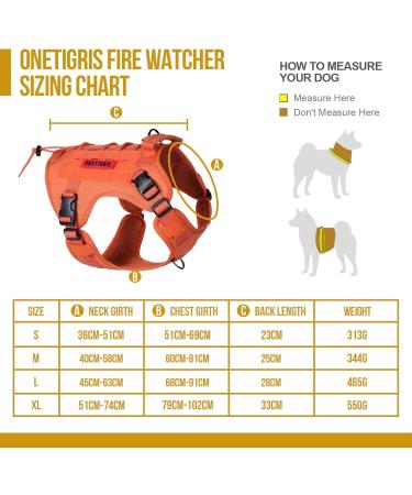 Oneigris Dog Harness - Fire Watcher 2.0 Tactical with 2 Metal Buckles MOLLE System No-Pull D-Ring 1000D Nylon - Orange - Buy Online on GoSupps.com