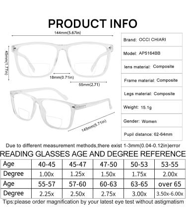 OCCI CHIARI Bifocal Reading Glasses for Men - Oversized Blue Light Blocking Readers (1.0 to 3.5) - Clear Lens - Buy Online on GoSupps.com