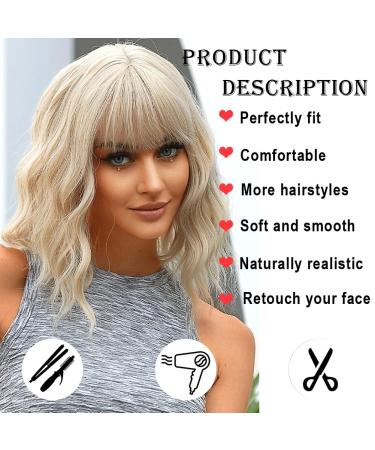 Ariqutba Blonde Wig 14 Inch Synthetic Shoulder Length Bob Wig with Bangs for Daily & Party Use - Buy Online on GoSupps.com