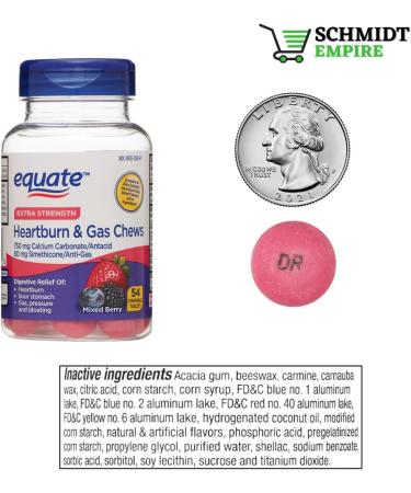 SCHMIDT EMPIRE Equate Extra Strength Heartburn & Gas Relief Chews Mixed Berry 54 Ct + Free SchmidtEmpire Stickers - Buy Online on GoSupps.com