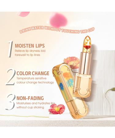 Crystal Flower Jelly Lipstick Temperature Colour Changing Lipstick Tinted Lip Balm Plumping Lip Gloss Moisturising Lip Care Waterproof Lipsticks for Women Long Lasting - Buy Online on GoSupps.com