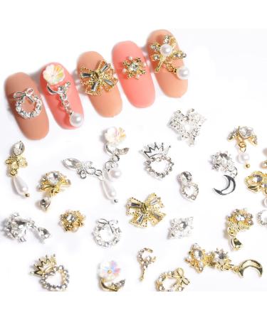 Weilusi 48pcs Gold Silver Nail Art Crystal Charms Zircon Metal Pendant Gem Jewelry for 3D Nail Design - Buy Online on GoSupps.com