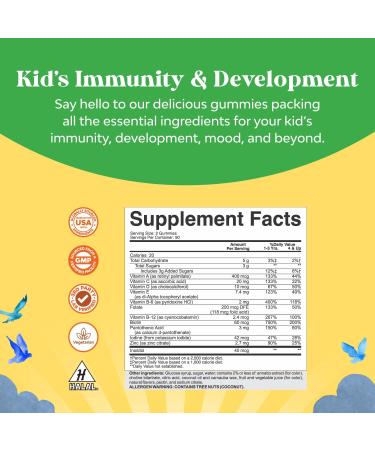 Plant Based Kids Multivitamin Gummies - Immunity Support with Vitamins A, C, D3, E, B, Zinc - 180ct - Buy Online on GoSupps.com