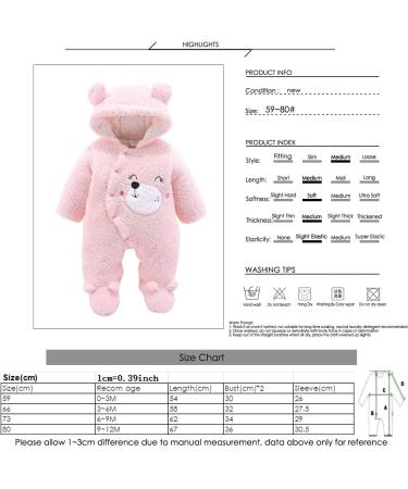 Newborn Cartoon Bear Snowsuit | Baby Winter Coat Footed Romper | Pink 3-6 Months - Buy Online on GoSupps.com