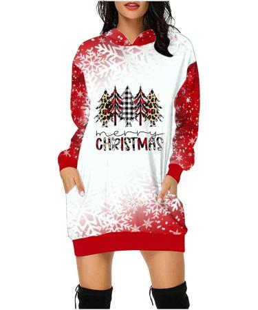 Yihaojia Christmas Sweatshirt for Women Mini Hoodies Dress Cute Snowman Print Loose Xmas Christmas Dress with Pocket Thin Red#239 Large - Buy Online on GoSupps.com