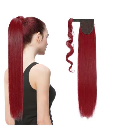 S-noilite 26" Clip in Hair Extensions Wrap Around Ponytail Long Straight Hairpiece Clip in Ponytail Hair Extension (26 inches Dark Red)