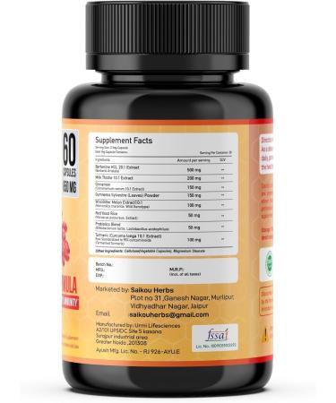 Berberine HCL Extract 1300mg with Milk Thistle Ceylon Cinnamon Gymnema Sylvestre & Turmeric - 60 Capsules - Buy Online on GoSupps.com