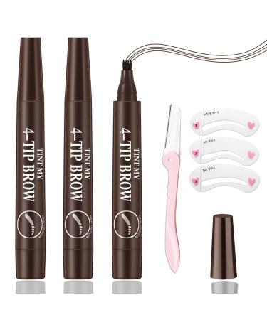 3 Pcs Eyebrow Tattoo Pen Waterproof Microblading Eyebrow Pencil Long Lasting Brow Pen with a Micro-Fork Tip Applicator Easily Create Natural Charming Eyebrow Makeup(Dark Brown)