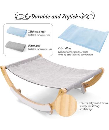 Odoland Cat Hammock Bed with Spare Blanket - Indoor Outdoor Wooden Frame Pet Bed for Cats and Small Dogs - Rocking Hammock for Winter and Summer - Buy Online on GoSupps.com