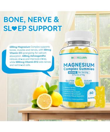 Magnesium Complex 8-in-1 Gummies for Adults & Kids with Ashwagandha Vitamin D3 B12 Magnesio Complex Supplements for Women Men Vegan Magnesium Glycinate for Relax Zzz Bone Health 60 Count 60 Count (Pack of 1) - Buy Online on GoSupps.com