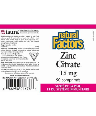 Natural Factors Zinc Citrate 15mg Tablets 90 Count by Natural Factors - Buy Online on GoSupps.com