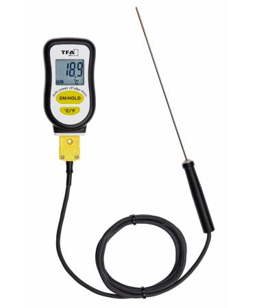 TFA Dostmann Digital Sous-Vide Thermometer with stainless steel insert sensor 14.1552.01 including foam band for sealing black L 42 x H 78 mm