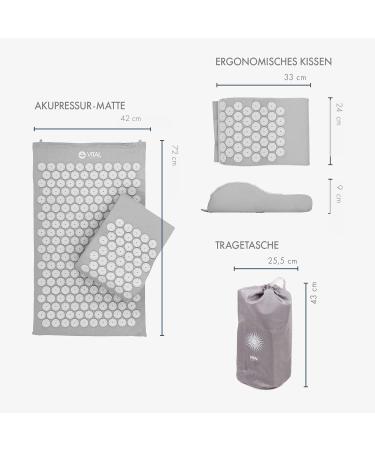 Bodhi Acupressure Set Vital - Acupressure Mat & Pillow for Self-Massage Relaxation & Blood Circulation | Includes Bag | Stone Gray - Buy Online on GoSupps.com