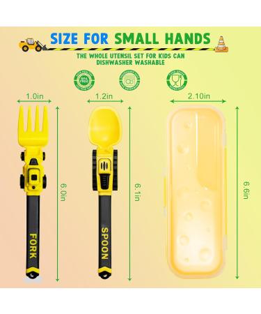 Construction Themed Children Cutlery Set Excavator Fork & Spoon for Toddlers (1-5 Years) Portable Yellow Baby Cutlery - Buy Online on GoSupps.com