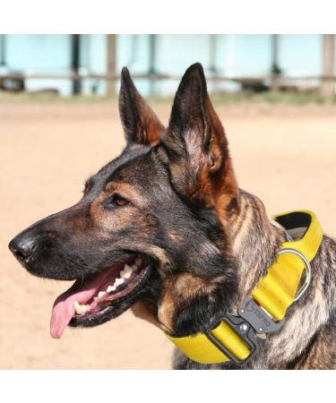 Tspro Premium Adjustable Dog Collar with Handle - Heavy-Duty Quick Lock Metal Buckle for Small to XL Dogs - Yellow Size L (47-66cm) - Buy Online on GoSupps.com