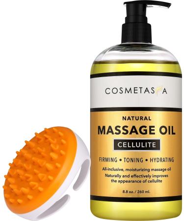 Cellulite Massage Oil with Cellulite Massager - 100% Natural Cellulite Treatment, Deeply Penetrates Skin to Break Down Fat Tissue- Firms, Tones, Tightens & Moisturizes Skin by Cosmetasa 8.8 Fl Oz (Pack of 1)