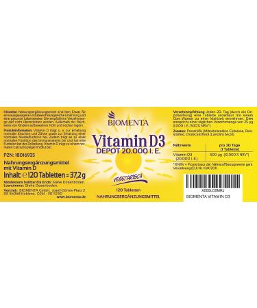 Buy BIOMENTA Vitamin D3 High-Dose 20 000 IU Tablets 120 Vegetarian Tablets Premium Quality for Optimal Health - Buy Online on GoSupps.com