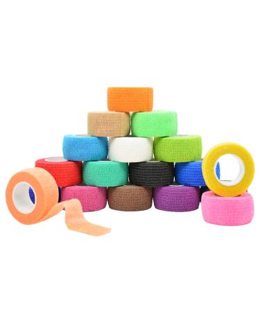 Yuronam 18 Pack Self Adhesive Bandage Wrap Stretch Self Adherent Tape for Sports  Finger  Wrist  Ankle  Breathable Cohesive Vet Tape for Pets (18 Colors 1 Inch x 5 Yards/Roll) 18 Count (Pack of 1) Mixed Colors